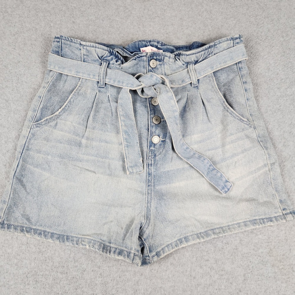 SO Vintage Stretch Mom Shorts Womens 13 Blue Denim Paperbag Waist Button Fly